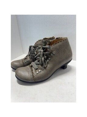 Brako Spanish Leather Lace Up Ribbon Ankle Boots Grey Crochet Trim size  38 7.5